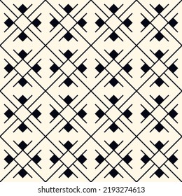 Seamless pattern. Rhombuses, crosses ornament. Diamonds backdrop. Tiles wallpaper. Ethnic motif. Geometric background. Digital paper. Geometrical textile print. Abstract web design. Vector art work