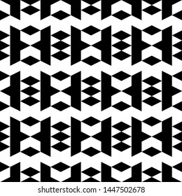 Seamless pattern. Rhombuses, figures ornament. Folk wallpaper. Ethnic motif. Simple shapes background. Geometric backdrop. Digital paper, textile print, web design, abstract.