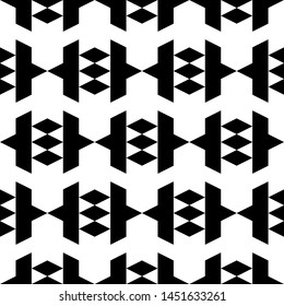 Seamless pattern. Rhombuses, figures ornament. Folk wallpaper. Ethnic motif. Simple shapes background. Geometric backdrop. Digital paper, textile print, web design, abstract.