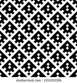Seamless pattern. Rhombuses, figures ornament. Diamonds, shapes wallpaper. Checks, signs illustration. Geometric background. Folk motif. Abstract backdrop. Digital paper, textile print, web design.