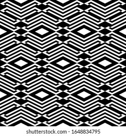 Seamless pattern. Rhombuses, figures ornament. Shapes background. Ethnic motif. Diamonds, shapes wallpaper. Digital paper, textile print, web design, abstract. Geometric backdrop. Vector artwork.