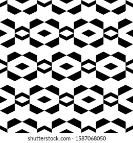 Seamless pattern. Rhombuses, hexagons, chevrons ornament. Ethnic motif. Simple background. Geometric backdrop. Digital paper, textile print, web design, abstract. Vector artwork.