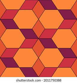 Patrón sin foco. Rombusos, hexagones, diamantes, lozenges. Papel de escritorio geométrico. Baldosas mosaicas. Fondo del suelo. Motivo étnico. Fondo geométrico. Papel digital. Diseño web. Impresión textil. Vector.