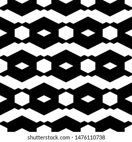 Seamless pattern. Rhombuses, hexagons, figures ornament. Polygons motif. Geometric backdrop. Simple shapes background. Ethnic wallpaper. Digital paper, textile print, web design, abstract. Vector work