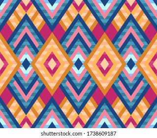 Seamless pattern of rhombuses in native american style. Bright pattern for web, print, textile, wrapping paper, scrapbooking, background and wallpaper. Stock vector illustartion.