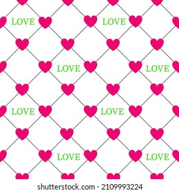 seamless pattern of rhombuses with pink hearts and words love to use for textile gifts decoration transparent background