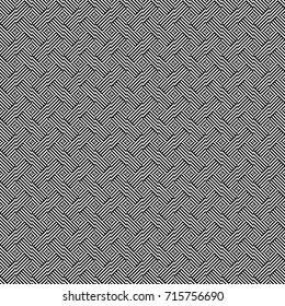 Seamless pattern with rhombuses (squares), black white diagonal braided striped lines. Optical illusion effect. Geometric tile in op art style. Vector ornamental background. Futuristic vibrant design.