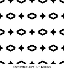 Seamless pattern. Rhombuses, stars, figures ornament. Polygons background. Simple shapes wallpaper. Geometrical backdrop. Digital paper, web designing, textile print. Vector.