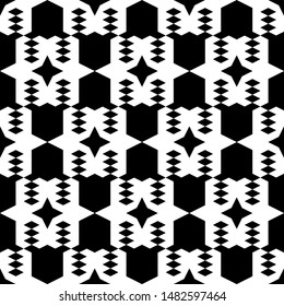 Seamless pattern. Rhombuses, stars, figures ornament. Ethnic background. Simple shapes wallpaper. Geometrical backdrop. Digital paper, web designing, textile print. Vector.
