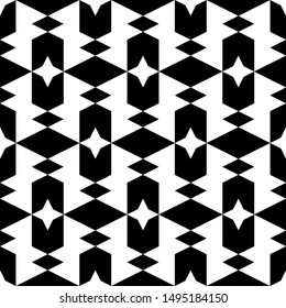 Seamless pattern. Rhombuses, stars, figures ornament. Polygons background. Simple shapes wallpaper. Geometrical backdrop. Digital paper, web designing, textile print, abstract. Vector artwork.