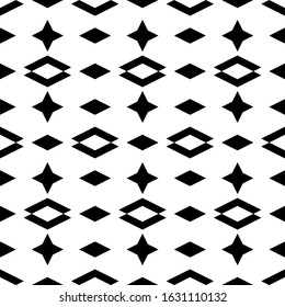 Seamless pattern. Rhombuses, stars, figures ornament. Digital paper, web designing, textile print. Geometrical backdrop. Polygons wallpaper. Simple shapes background. Vector.