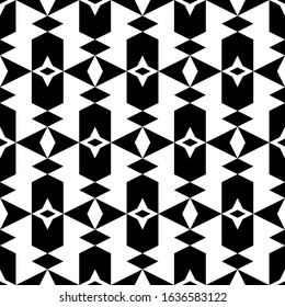 Seamless pattern. Rhombuses, stars, figures ornament. Polygons background. Simple shapes wallpaper. Geometrical backdrop. Digital paper, web designing, textile print, abstract. Vector artwork.