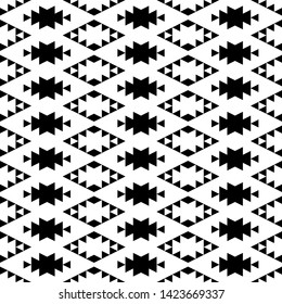 Seamless pattern. Rhombuses, triangles, figures ornament. Simple shapes background. Ethnic wallpaper. Geometrical backdrop. Digital paper, web designing, textile print. Vector art.
