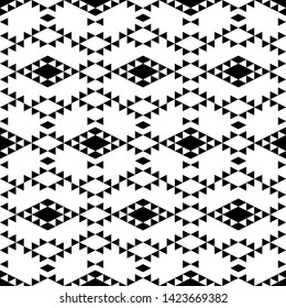 Seamless pattern. Rhombuses, triangles ornament. Ethnic background. Simple shapes wallpaper. Geometrical backdrop. Digital paper, web designing, textile print. Vector art.