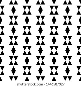 Seamless pattern. Rhombuses, triangles ornament. Geometrical backdrop. Abstract background. Polygons motif. Geometric figures wallpaper. Digital paper, textile print, web design. Vector artwork.