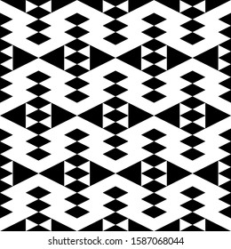 Seamless pattern. Rhombuses, triangles ornament. Geometrical backdrop. Abstract background. Polygons motif. Geometric figures wallpaper. Digital paper, textile print, web design. Vector artwork.