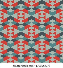 Seamless pattern. Rhombuses, triangles, trapeziums, chevrons ornament. Geometrical backdrop. Simple shapes wallpaper. Ethnic background. Polygons motif. Digital paper, textile print, abstract. Vector.