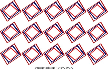 Seamless pattern with rhombuses in white red and blue, colors of national flag, diamond block, with squares block arrange as wall design for fabric print, wallpaper, background