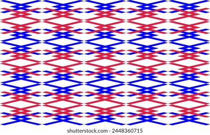 Seamless pattern with rhombuses in white red and blue, colors of national flag, diamond block vertical strip, with squares block arrange as wall design for fabric print, wallpaper, background