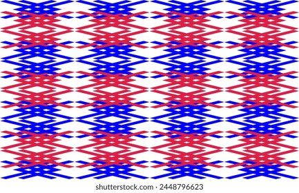 Seamless pattern with rhombuses in white red and blue, colors of national flag, diamond block vertical strip, with squares block arrange as wall design for fabric print, wallpaper, background