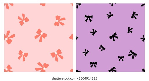 Seamless pattern with ribbon bow on pink and purple backgrounds vector.