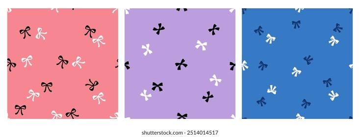 Seamless pattern with ribbon bow on pink, purple and blue backgrounds vector.