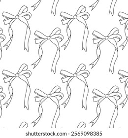 Seamless pattern with ribbon bows. Ballet, coquette core print. Elegant coquette ribbon background.