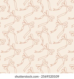 Seamless pattern with ribbon bows. Ballet, coquette core print. Elegant coquette ribbon background.