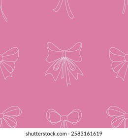 Seamless pattern with ribbon bows. Ballet, coquette core print. Hand drawn pink girly background for fabric, wrapping paper, textile