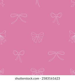 Seamless pattern with ribbon bows. Coquette core print. Hand drawn pink girly background for fabric, wrapping paper, textile