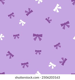 Seamless pattern with ribbon bows on purple background vector.