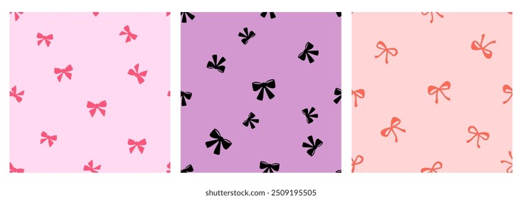 Patrón sin fisuras con lazos de la cinta en el Vector de fondos rosado, púrpura y rojo.