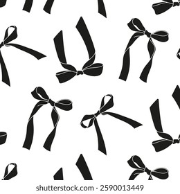 Seamless pattern with ribbon bows. Tie silhouettes. Background design. Repeating print for fabric, wrapping paper, textile, wallpaper