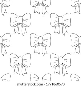 seamless pattern with ribbon bows. vector illustration. black outline on a white background.