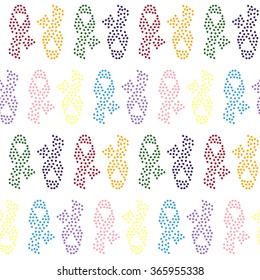 Seamless pattern ribbon silhouettes with heart form petals isolated on the white (transparent) background - different World Cancer Day symbols. Vector illustration eps