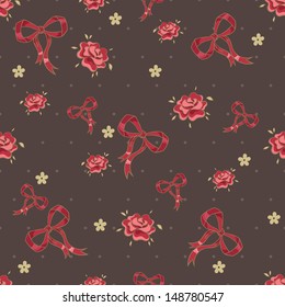Seamless pattern with ribbons and flowers. Vector illustration