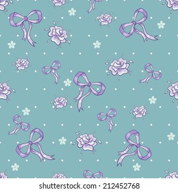 Seamless pattern with ribbons and flowers. Vector illustration