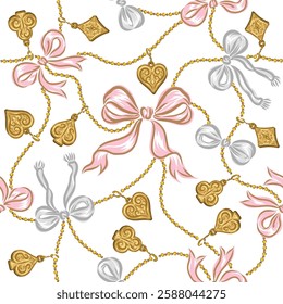 Seamless pattern of ribbons and sea life accessory.You can change color from the EPS file.