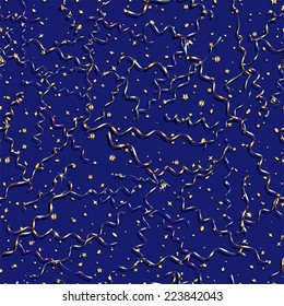 Seamless pattern with ribbons and stars on blue