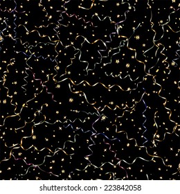 Seamless pattern with ribbons and stars on black