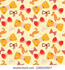 Seamless pattern with ribbons of various shapes. Hand drawn flat design. For print on textile, wrapping paper, packaging, web design.
