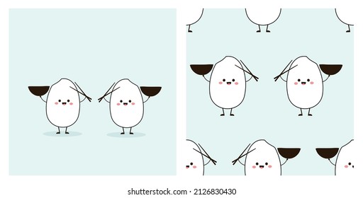 Seamless pattern with rice cartoons, chopsticks and rice bowl vector illustration. 