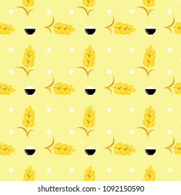 Seamless Pattern Rice On Yellow Pastel Background. Vector illustration.
