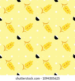 Seamless Pattern Rice On Yellow Pastel Background. Vector illustration.