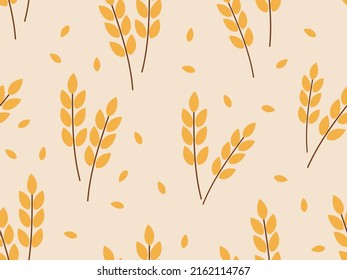 Patrón sin foco con planta de arroz en ilustración vectorial de fondo naranja.  