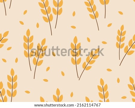 Seamless pattern with rice plant on orange background vector illustration.  