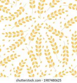Seamless pattern with rice plants on white background vector illustration. Flat design.
