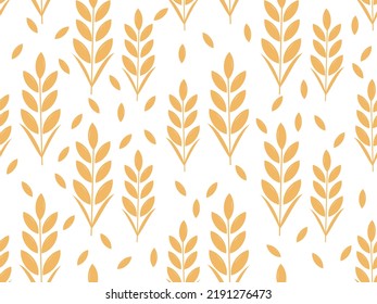 Seamless pattern with rice plants and seeds on white background vector illustration.