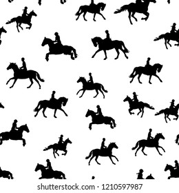 Seamless pattern with riders on white background, vector illustration in flat style.