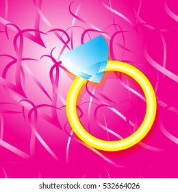 seamless pattern with a ring and hearts, vector, engagement ring for gift paper, paper for scrapbooking